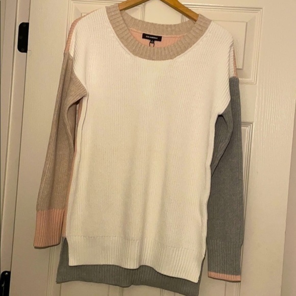 525 AMERICA BORN IN BKLYN Blocked Pullover SWEATER Pink white brown size small - Picture 5 of 5